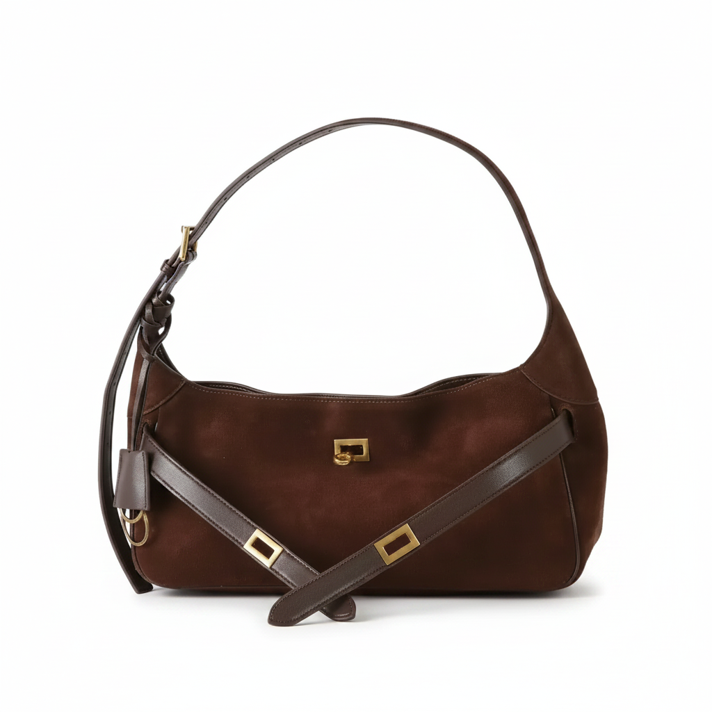 Suede Leather Shoulder Bag – Minimal Underarm Tote