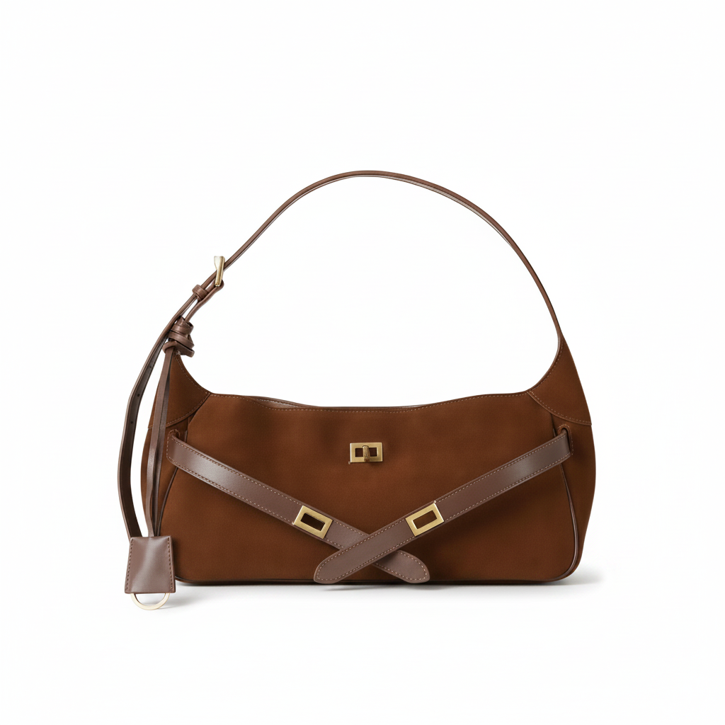 Suede Leather Shoulder Bag – Minimal Underarm Tote
