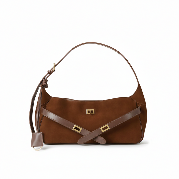 Suede Leather Shoulder Bag – Minimal Underarm Tote
