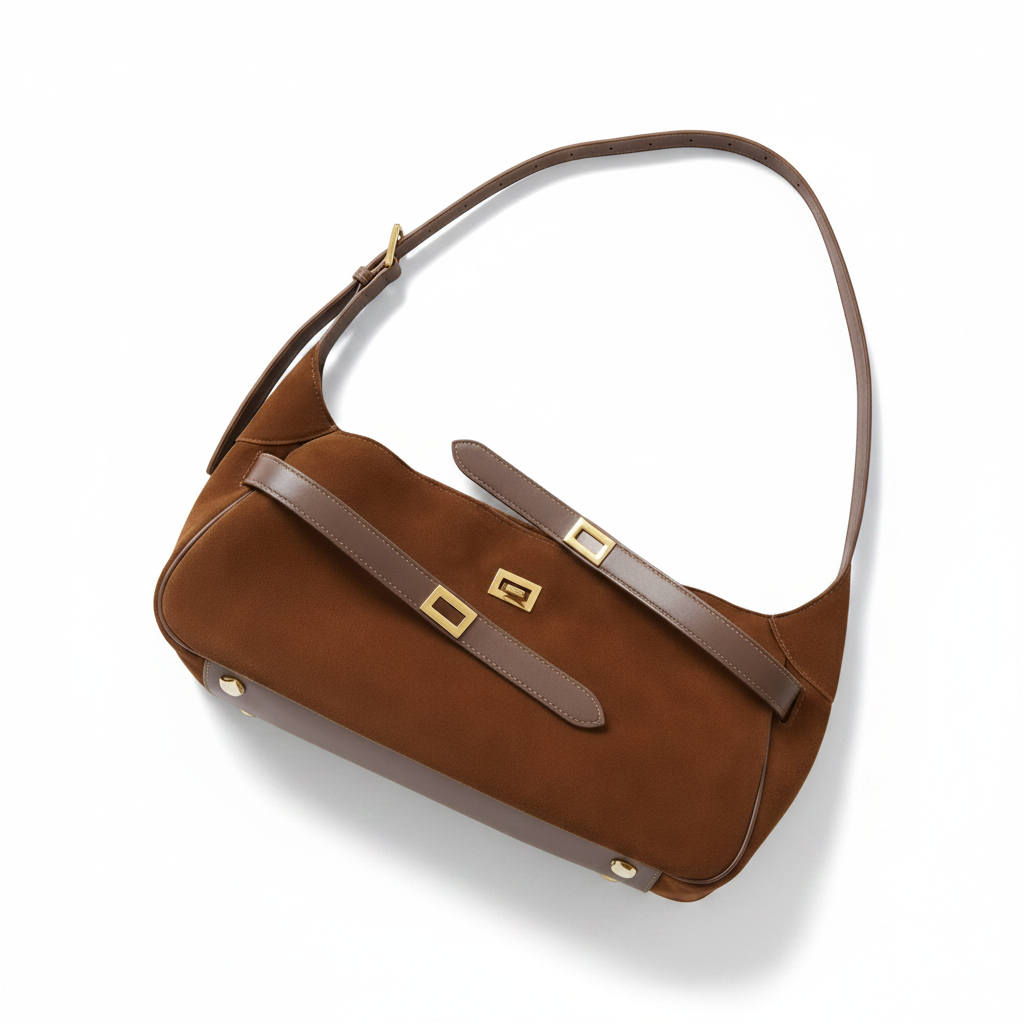 Suede Leather Shoulder Bag – Minimal Underarm Tote
